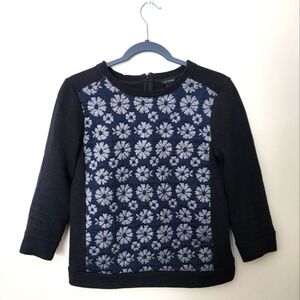 Ann Taylor Top Womens Size Small Blue Floral Jacquard Sweater